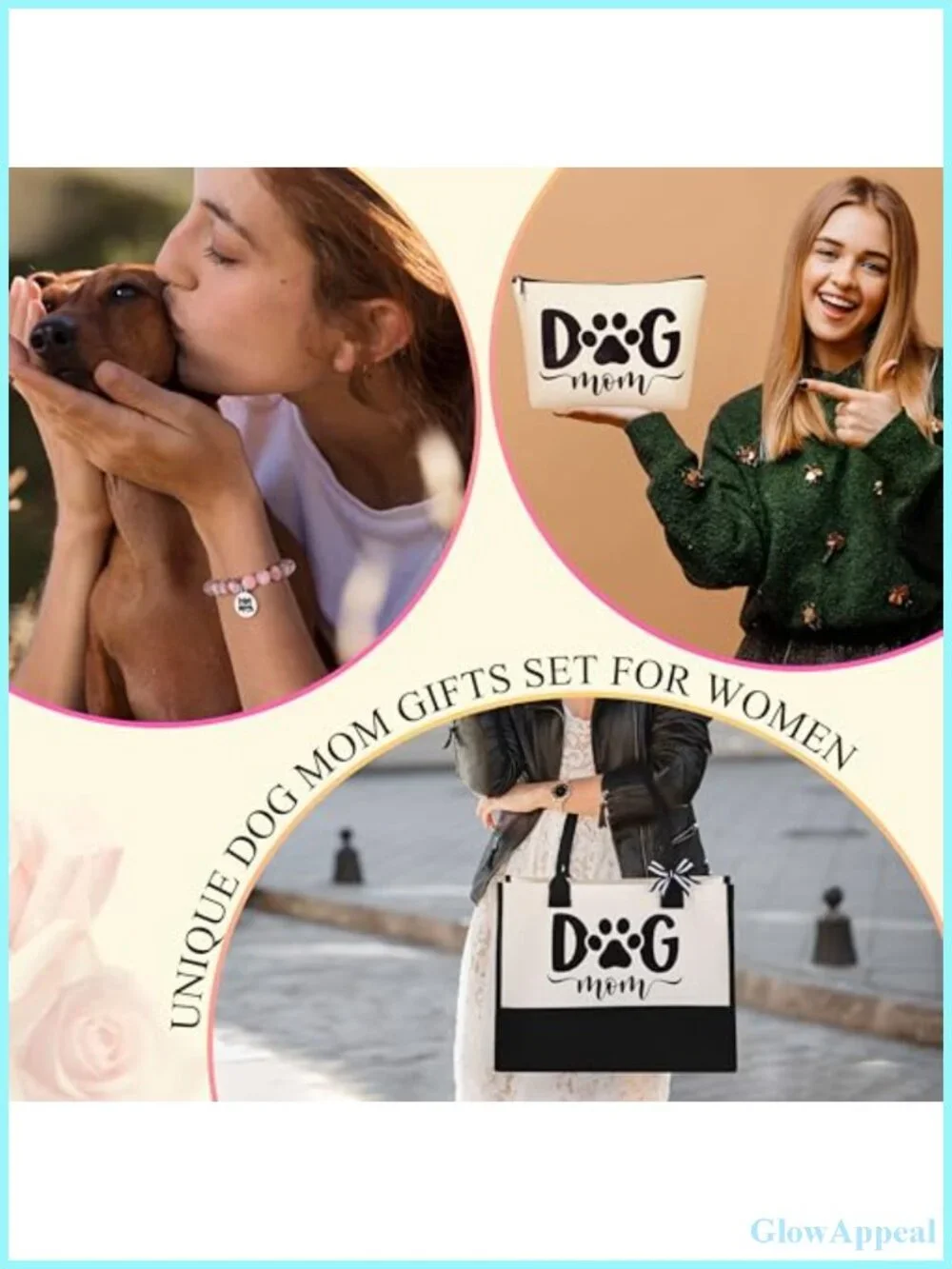 Dog Mom Gift Set Canvas Tote Bag with Makeup Bag Bracelet Candle
